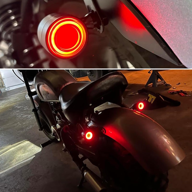 DREAMIZER 2pcs Motorcycle Blinker Universal LED Motorcycle Turn Signals w/Running Light Compatible with Harley Bobber Cafe Racer Cruiser Chopper Honda Yamaha Suzuki Kawasaki (Black-Amber Red Lens) - Image 2